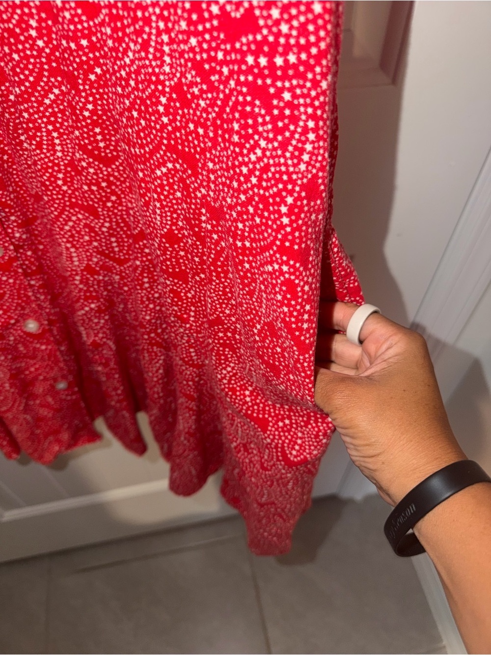 Women’s Red V-Neck Button Front Women’s Top - Picture 4 of 5